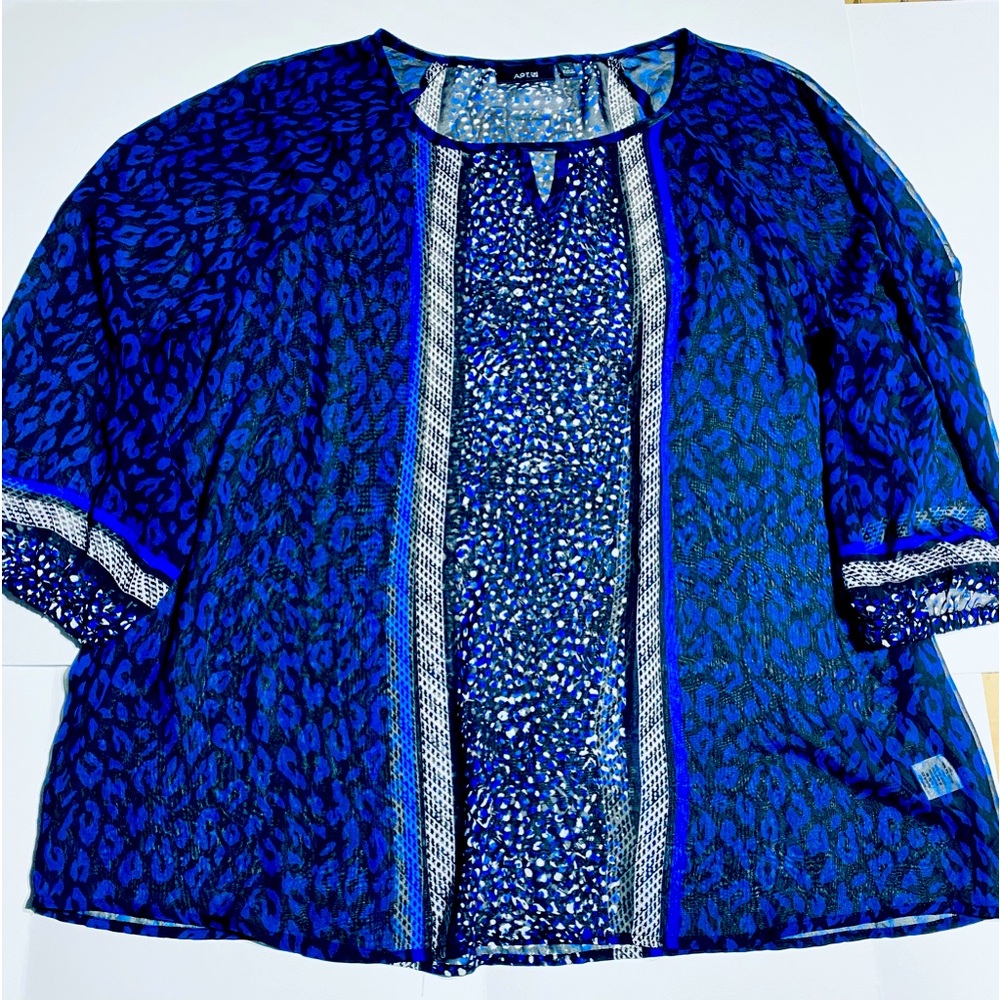APT 9 Women’s Semi Sheer Blouse Size XL Blue Black.